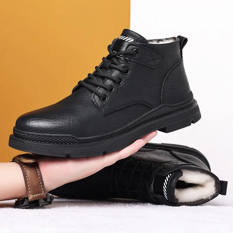 Spring Men's Genuine Leather Non-slip Waterproof Casual Martin Boots