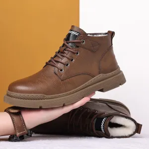 Spring Men's Genuine Leather Non-slip Waterproof Casual Martin Boots