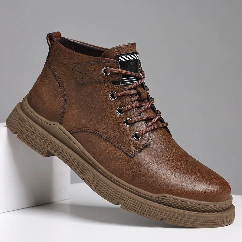 Spring Men's Genuine Leather Non-slip Waterproof Casual Martin Boots