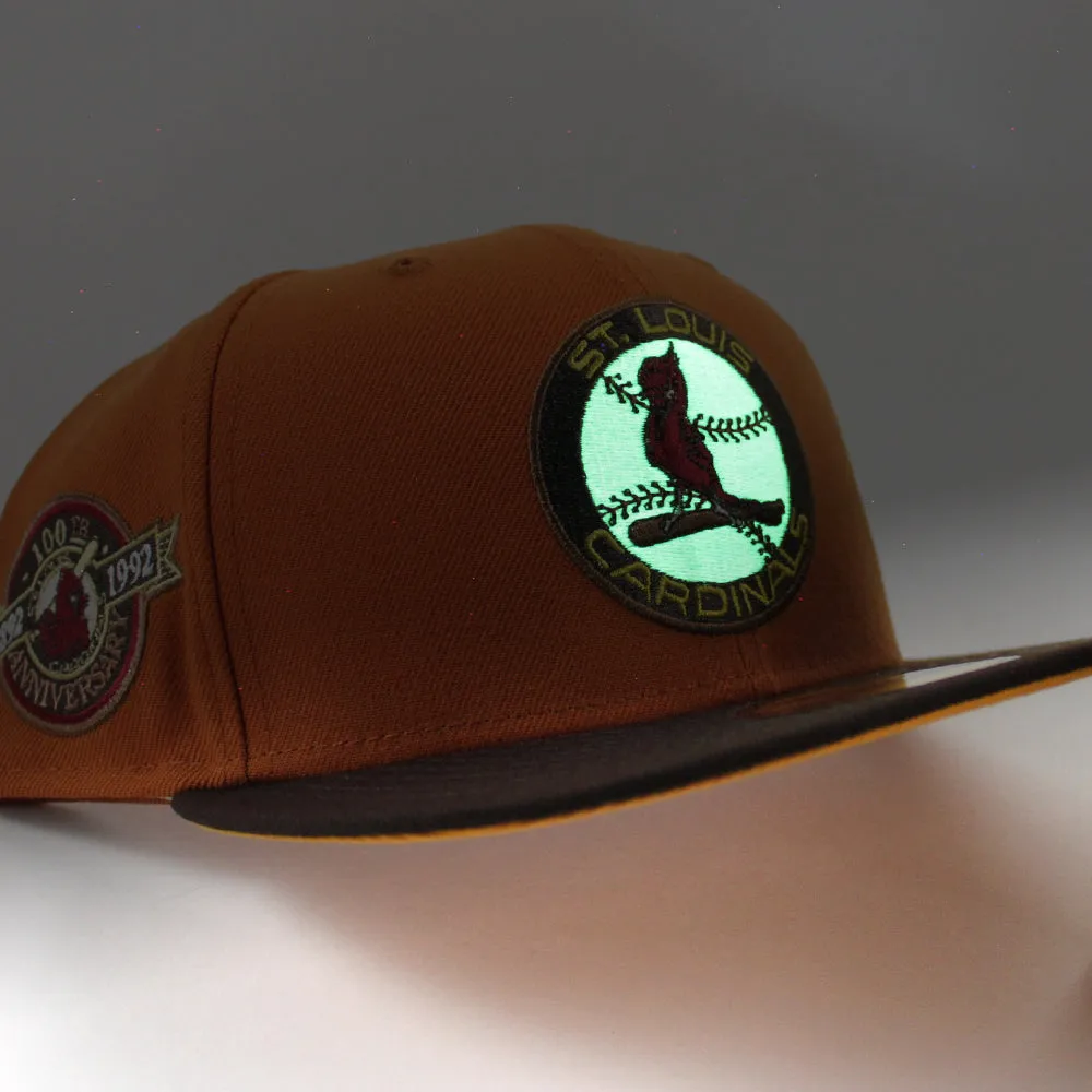 St. Louis Cardinals 100 ANN  New Era 59Fifty Fitted Hat (Glow in the Dark Orange Burnt Wood Gold Under Brim)