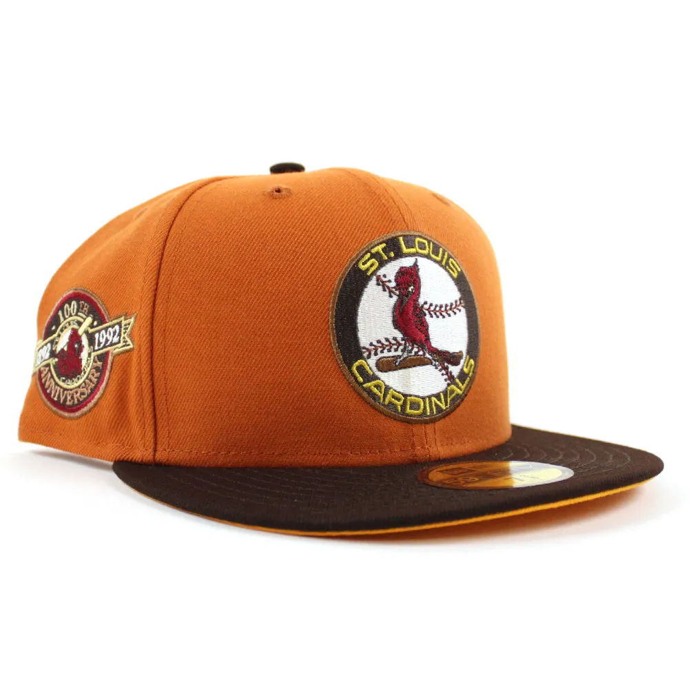 St. Louis Cardinals 100 ANN  New Era 59Fifty Fitted Hat (Glow in the Dark Orange Burnt Wood Gold Under Brim)