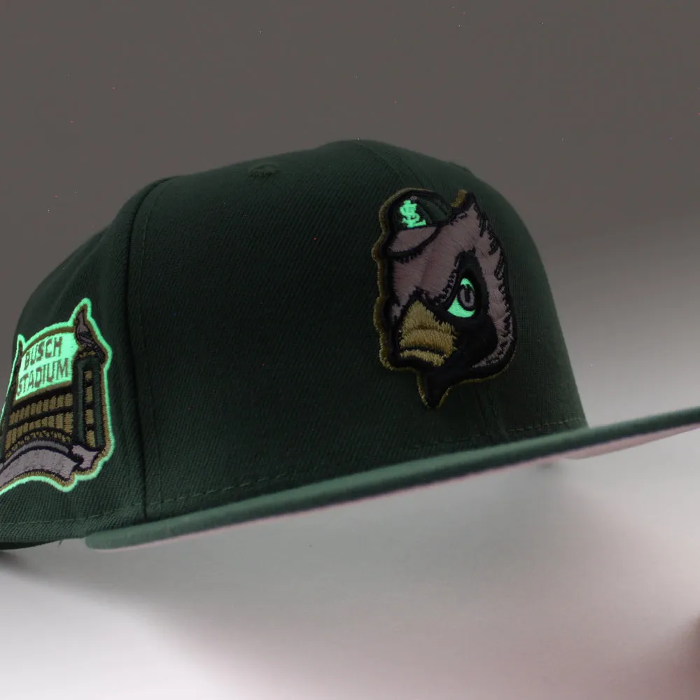 St. Louis Cardinals Busch Stadium Patch New Era 59Fifty Fitted Hat (GITD Mountain Green Pink Under Brim)