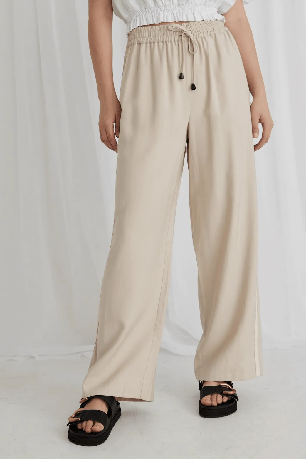 STORIES BE TOLD Townie Sand Stripe Side Tape Wide Leg Pants - Sand