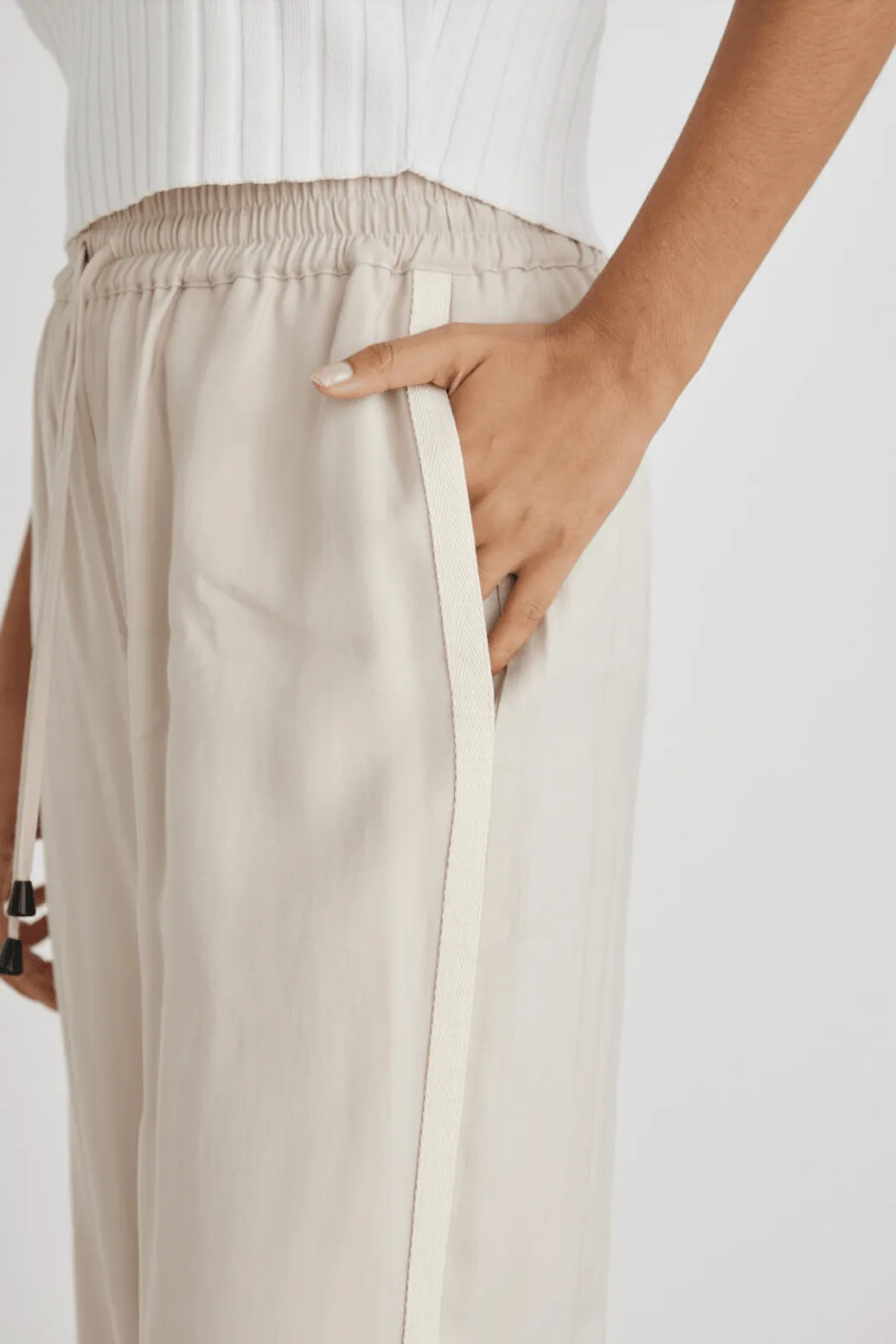 STORIES BE TOLD Townie Sand Stripe Side Tape Wide Leg Pants - Sand