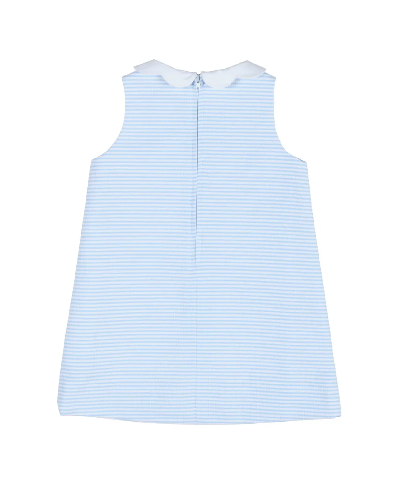 Stripe Birdseye Pique Dress with Petal Collar and Flowers