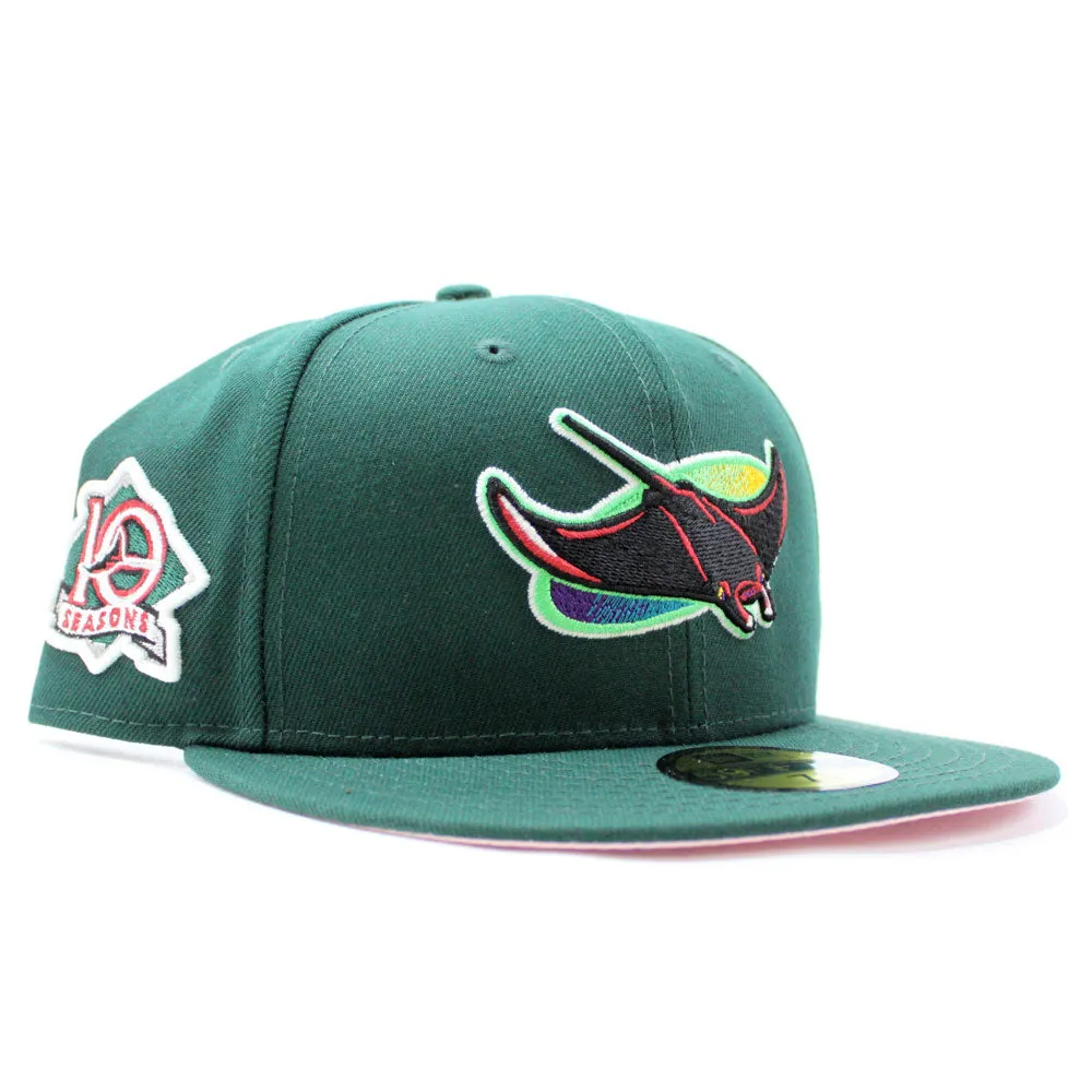 Tampa Bay Devil Rays 10th Season Anniversary New Era 59Fifty Fitted Hat (Glow in the Dark Green Pink Under Brim)