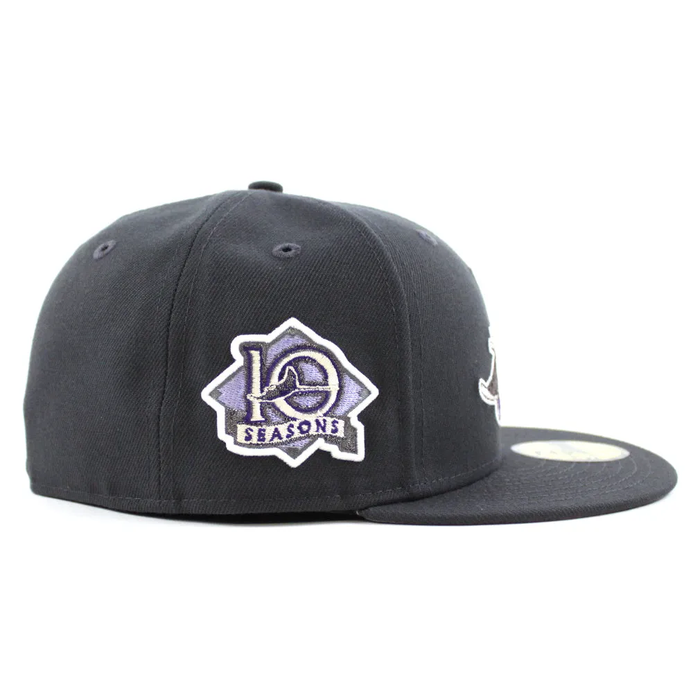 Tampa Bay Devil Rays 10th Season New Era 59Fifty Fitted Hat (GITD Dark Graphite Gray Under Brim)