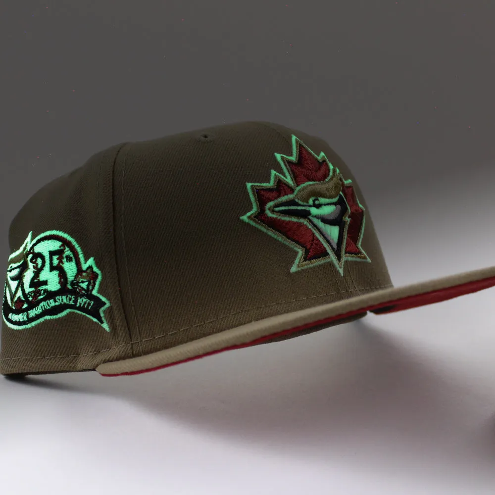 Toronto Blue Jays 25th Anniversary New Era 59Fifty Fitted Hat (GITD Khaki Red Under Brim)