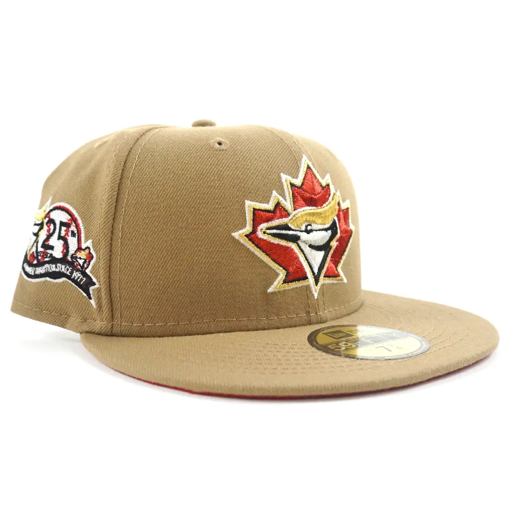 Toronto Blue Jays 25th Anniversary New Era 59Fifty Fitted Hat (GITD Khaki Red Under Brim)