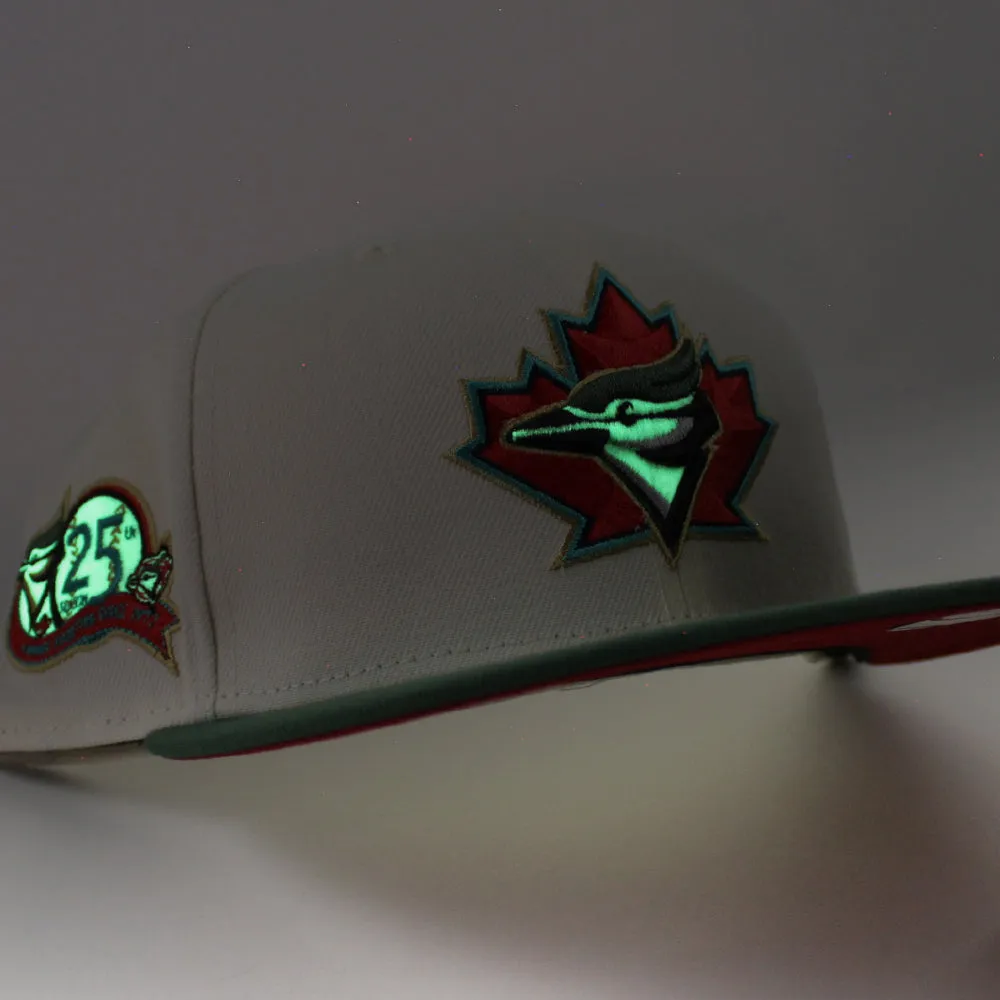 Toronto Blue Jays 25th  New Era 59Fifty Fitted Hat (Glow in the Dark Chrome Cilantro Green Red Under Brim)