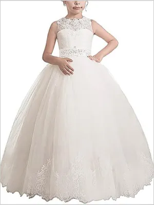 Tulle Sleeveless Sash/Ribbon/Belt Flower Girl Dresses Floor Length Ball Gown With Bowknot