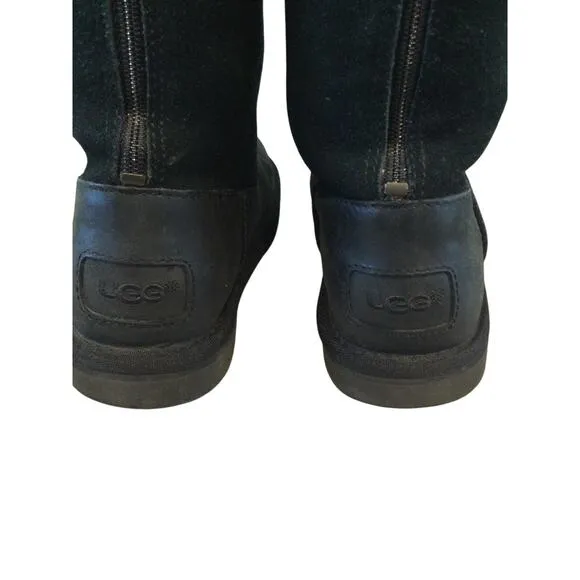 UGG Girls Jesslyn Tall Boots Sz US 3 EU 33 Kids Black Preppy Y2K Suede Shearling