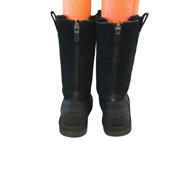 UGG Girls Jesslyn Tall Boots Sz US 3 EU 33 Kids Black Preppy Y2K Suede Shearling