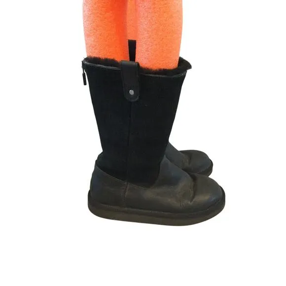 UGG Girls Jesslyn Tall Boots Sz US 3 EU 33 Kids Black Preppy Y2K Suede Shearling