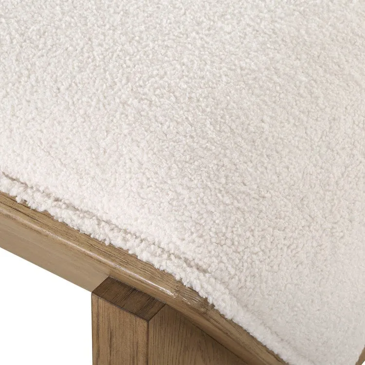 Uttermost Wedged Ivory Faux Sheepskin Cushioned Seat Oak Wood Bench