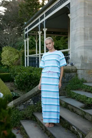 VIDA MIDI SKIRT IN BABY/POWDER STRIPE