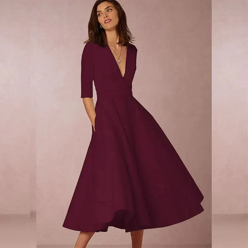 Vintage Inspired Midi Swing Dress for Women - Casual Cotton Summer Dress in Various Colours