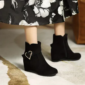VougeVamp Stylish Wedge Ankle Boots – Heart-Shaped Buckle Strap, Comfortable & Breathable Slip-On Design