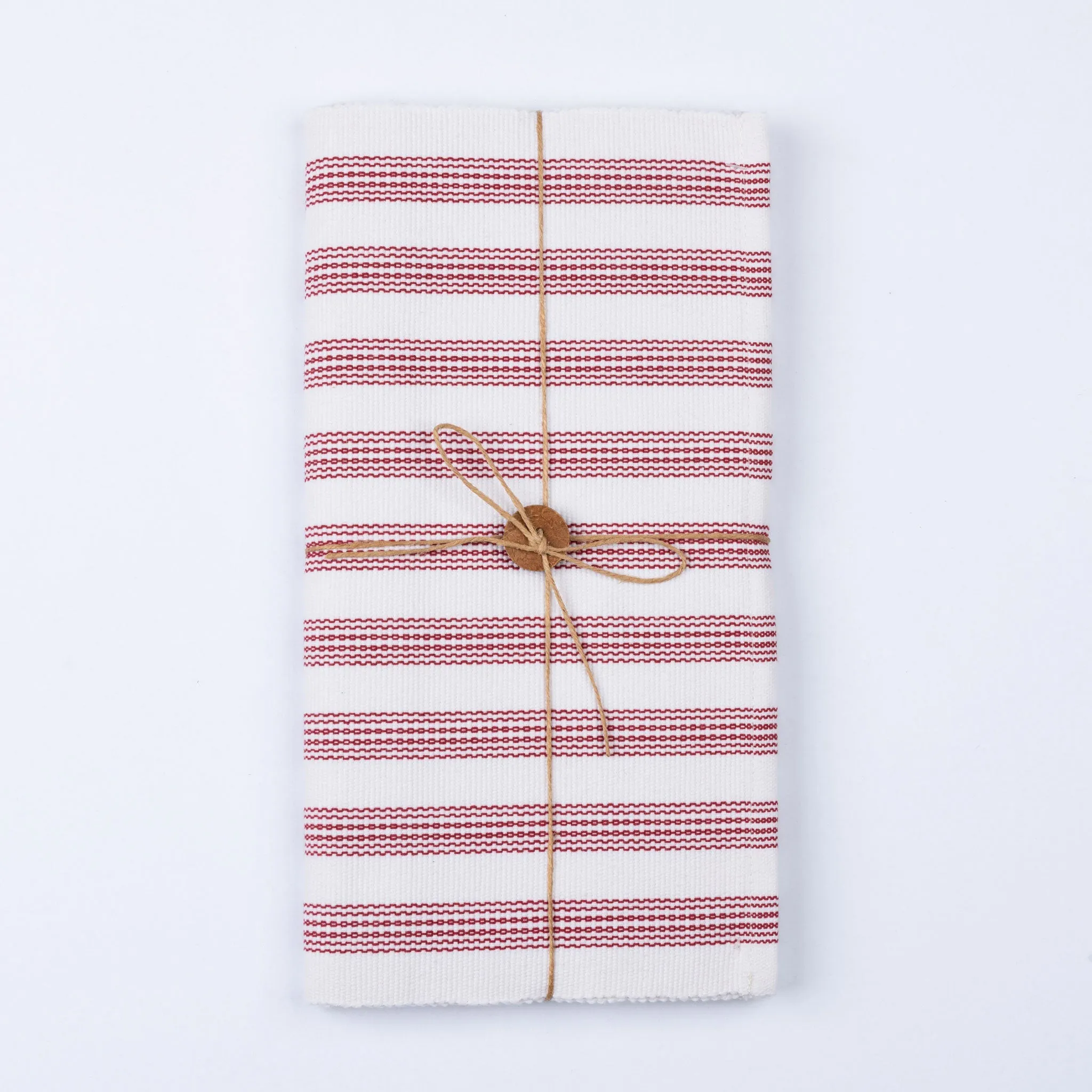 White & Red Stripe Woven Table Runner