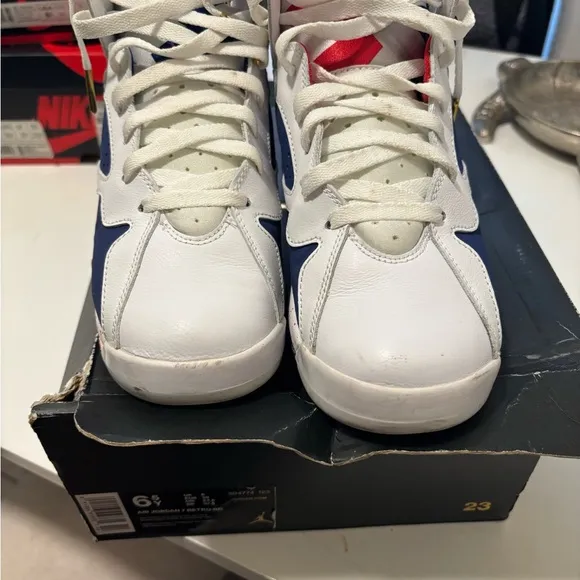 White and Blue Athletic Sneakers