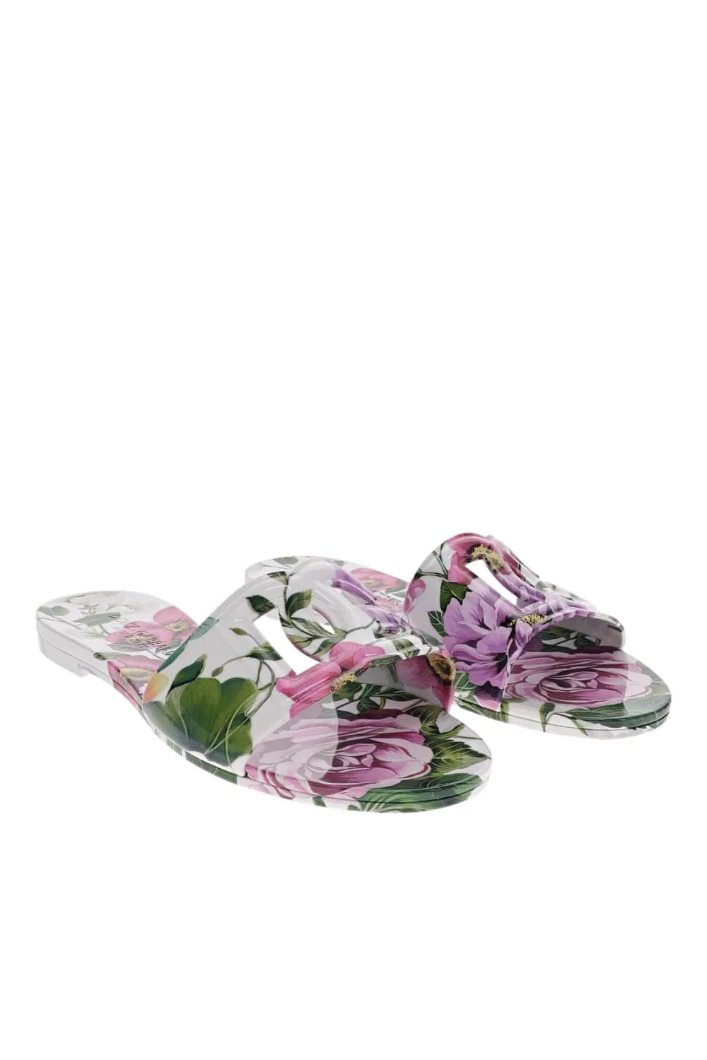White Floral Logo Rubber Beachwear Sliders