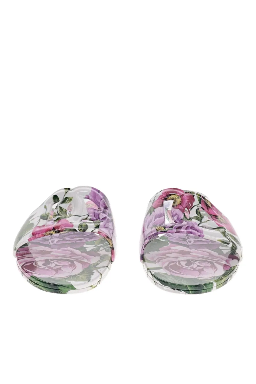 White Floral Logo Rubber Beachwear Sliders