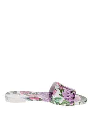 White Floral Logo Rubber Beachwear Sliders