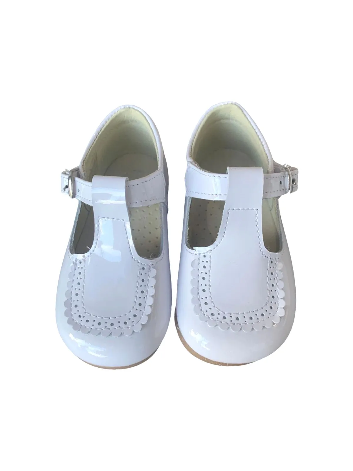White Patent  T-bar Shoe