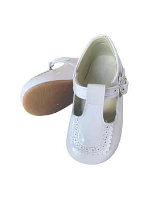 White Patent  T-bar Shoe