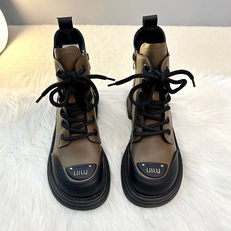 Women's Platform Casual Fleece Biker Bootie