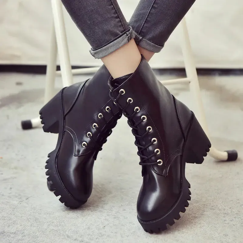 Women's Waterproof Chunky Heel Martin Boots (Fall/Winter)